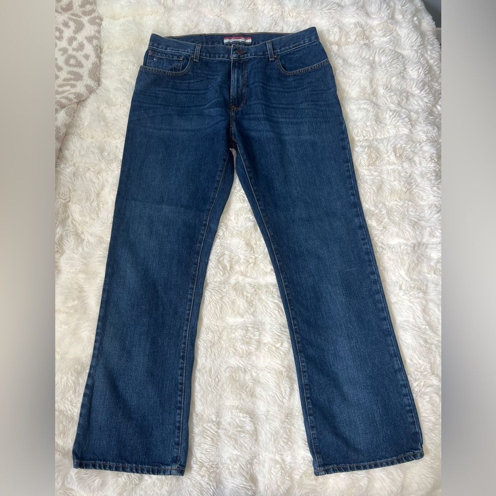 Tommy Hilfiger Dark Blue Denim Bootcut Jeans W34 L32(30) - Picture 2 of 13